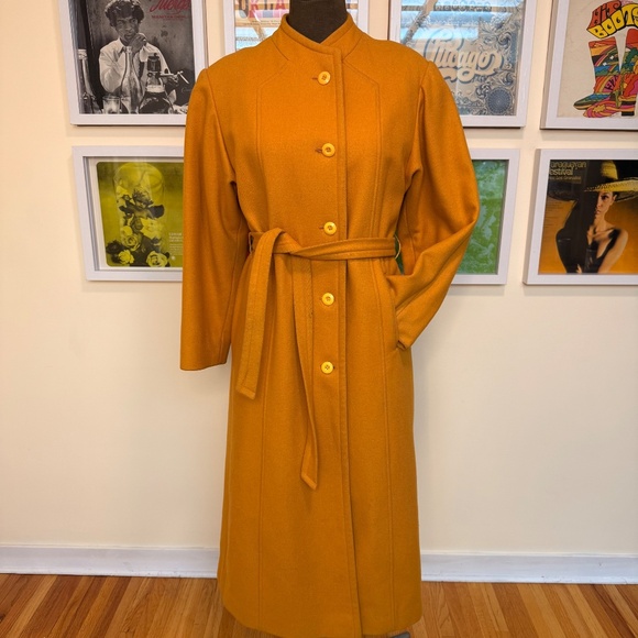 OOAK Classic Vintage 70s Mustard Wool Maxi Coat w/ Belt - Picture 4 of 10